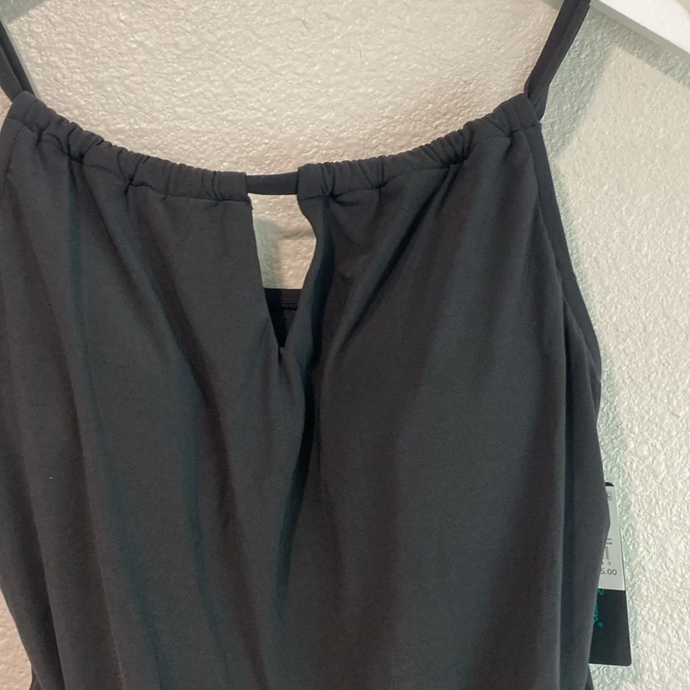 Aqua Green Women's Standard Keyhole Blouson Romper, Black Swim Romper size M - Picture 6 of 15